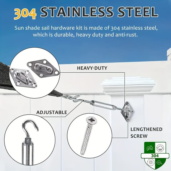 Stainless Steel 48pcs Sunshade Sail Hardware Kit - Triangular And Square Awning Fixing Accessory Set - for Outdoor Use, Includes Screw Buckles, Spring Hooks, Eye Pads, PVC Coated Steel Wire Rope, And Screws