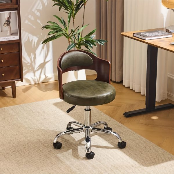 product-fancy-34a93a3d-7dc5-4417-aec5-2eb5cb9a5d17 Bonnlo Adjustable Height Home Office Chair - Armless Swivel Desk Chair with Manual Height Adjustment, Curved Walnut-like Backrest, White & 5-Star Base-Like Stability (No Wheels) for Small Spaces, Study, Computer Desk - Space