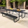 4/6FT Heavy-Duty Metal Picnic Tables For Outdoor, Rectangular Commercial 4-6-Person Picnic Tables With Bench, Expanded Picnic Table And Bench Set, Outside Furniture Set For Yard, Outside, Garden, Backyard, Porch, Patio, Lawn, Black, Weather Resistant