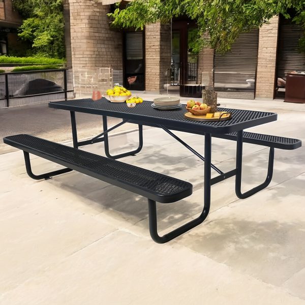 4/6FT Heavy-Duty Metal Picnic Tables For Outdoor, Rectangular Commercial 4-6-Person Picnic Tables With Bench, Expanded Picnic Table And Bench Set, Outside Furniture Set For Yard, Outside, Garden, Backyard, Porch, Patio, Lawn, Black, Weather Resistant