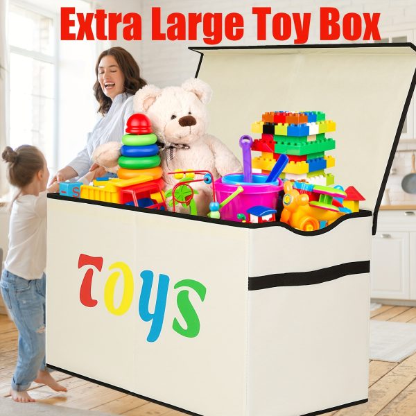 31.7gal Extra Large Box, Collapsible Sturdy Kids Chest For Boys, Girls, Kids, Storage Organizer Bins With Lids, Box Basket For Living Room, Bedroom, Nursery