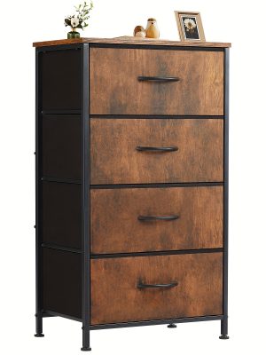 Dresser For Bedroom, Storage Drawers, Skinny Fabric Storage Tower With 2/4 Drawers, Tower Organizer Unit, Chest Of Drawers With Wooden Top For Closet, Laundry, Entryway