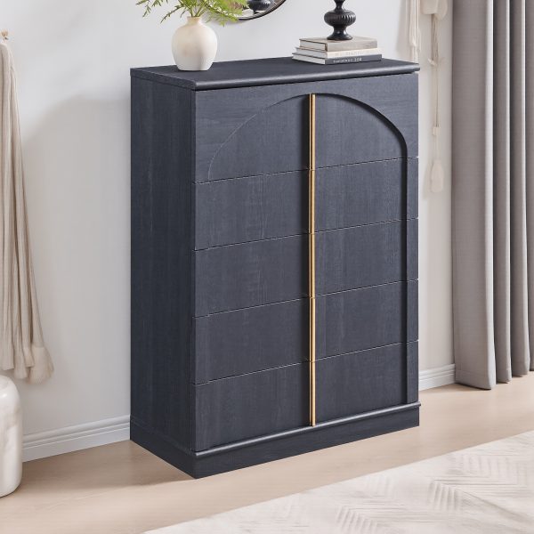 product-fancy-35023935-d97b-4e13-a363-27dafa260e2c JXQTLINGMU Modern 5 Drawers Dresser For Bedroom With Arched Panel, 44" Tall Dresser For Closet With Metal Handles, Push-to-Open Wood Storage Closet Dressers Tv Stand For Living Room, Hallway