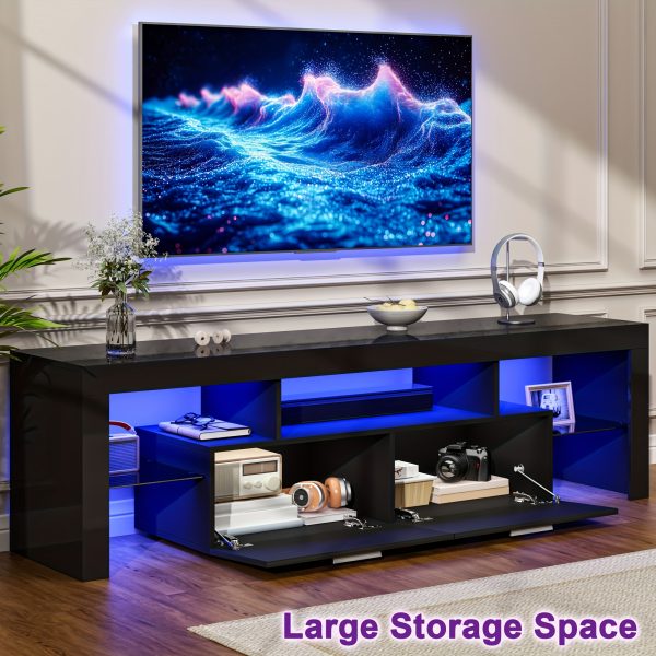 product-fancy-35067f82-ba04-4baf-9f43-7ab06c566918 71" High Gloss LED TV Stand for 55/65/75/80 Inch TVs, Gaming Entertainment Center with Cabinet for PS5, Modern Media Console TV Stand with LED Lights, Wood Television Stand with Storage for Living Room, Game Room, Bedroom, White/Black