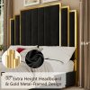product-fancy-3514ddf3-fc30-440f-9bb3-fc2a7cf0b040 LUXOAK Modern Upholstered Bed Frame with 65" Headboard, Golden Plating Trim, Platform Design - No Box Spring Needed