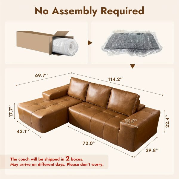 product-fancy-3530d2ab-82c0-4022-8f20-98da710d8dc7 114" L-Shaped Sofa Set for The Living Room - Mid-Century Brown Waxed Fabric Sectional Couch, No Assembly Required (Chaise + Loveseat) Space-Saving Package (Brown)