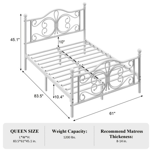 Bed Frame with Under-Bed Storage, Metal Platform Bed with Vintage Butterfly Pattern Headboard and Footboard, Twin/Full/Queen Size, No Box Spring Needed, Easy to Assemble, Noise-Free, Black/White