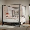 [Queen Canopy Bed Frame] Full Queen Canopy Bed Frame With Headboard And Footboard, Mattress Foundation Platform With Metal Slats Support, No Box Spring Needed, Easy Assembly, Black