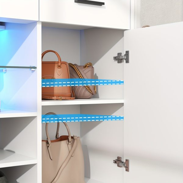 product-fancy-35afaa44-2564-4994-9a76-8cfad53e605a Wardrobe Armoire Closet with Charging & LED Light, Walk-in Closet Island Dresser with Glass Showcase, 4 Drawers & Doors, Modern Cabinet Organizer with Bench, Wardrobe Clothes Organizer with Closet Shelves (White)