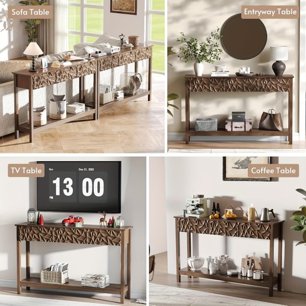 product-fancy-35ccff38-471d-4849-9f8b-c18478f036ef Kinder King 51 Inch Modern Console Table Farmhouse Entryway Table with 3 Drawers Narrow Wood Entry Way Table with Open Storage Shelf Long Sofa Table Behind Couch for Hallway, Foyer, Living Room, Walnut