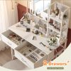 product-fancy-36369fce-e0ee-4a22-ae9e-18f94a685e11 Vanity Desk with Lights, Makeup Vanity with Power Strip, Dressing Table Set with 5 Large Drawers, Vanity Mirror 3 Lighting Color Adjustable