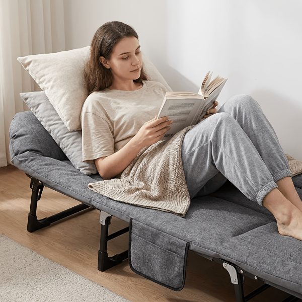 product-fancy-36483197-7064-4f49-8359-5fc8bfb9332a Comfortable Cotton Padded Integrated Bed, Skeleton Cotton Padded Integrated Guest Bed, 70.8-inch Folding Bed with Mattress, Camping Bed, Portable Guest Bed, Load-bearing Capacity Of 400 Pounds, Gray One Pack, Suitable for Gifts