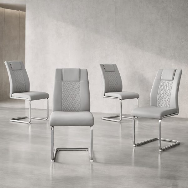 product-fancy-3673351b-639e-48c0-a403-d51ced560a40 Modern PU Leather Dining Chairs Set of 4 - Light Gray/Dark Gray Suitable for Kitchen, Living Room & Dining Room, Foam Cushioned Seats, Cantilever Base with Anti-Slip Footpads, PVC-Coated Faux Leather Armless Chairs, Easy Assembly