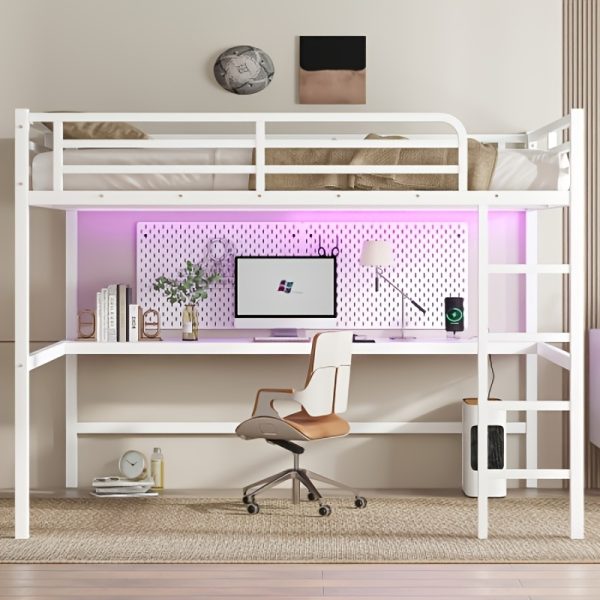product-fancy-36774546-268a-4add-b2f2-70b04c880e9f BELLEMAVE Queen Size Heavy-Duty Metal Loft Bed Frame with Built-In Desk, Side Ladder And Full Safety Guardrails, Noise-Reduced Loft Bed, No Box Spring Required, Modern Bedroom Furniture for Small Apartments, Off White