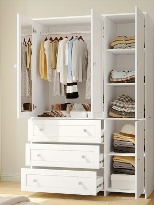 31.5"/47"/63" Large Wardrobe Armoire Closet with Hanging Rod, Mirror And Doors, Drawers & Shelves, for Bedroom