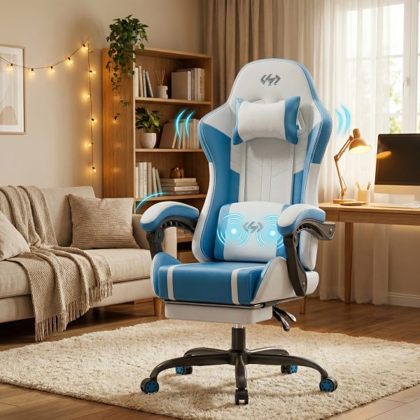 product-fancy-36ebb799-23e7-47b2-82ae-dac51ba20dac Gaming Chair with Massage Lumbar Support Ergonomic Computer Chair for Adults with Footrest and Lumbar Support with 360° Swivel Seat PU Leather Office Chair, Crafted From Durable Faux Leather, Best Gift for Father and Boyfriend