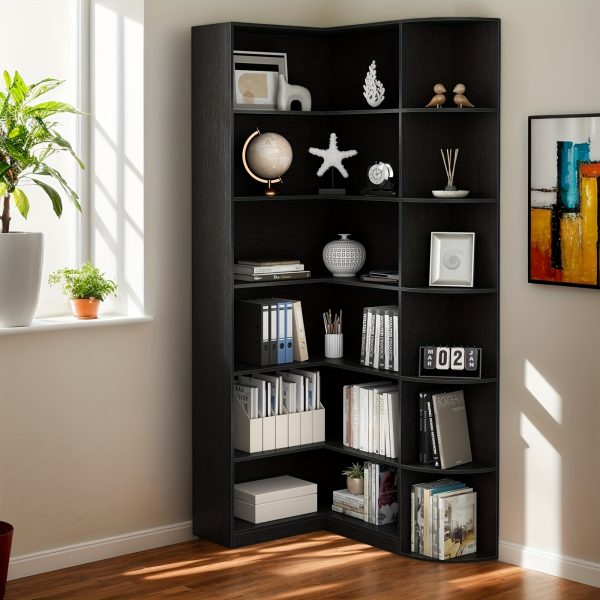 product-fancy-37474fca-8481-4370-8dbd-87d0cf7d8e64 Contemporary 71-Inch Tall Bookshelf, a Standalone Corner Unit, Finished in an Elegant White, Offers 6 Levels of Storage with a Complete Backsplash, Ideal for Enhancing The Functional Aesthetics of Your Living Room, Bedroom, And Office