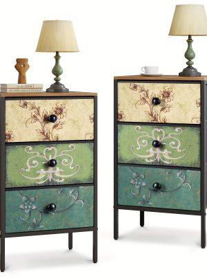 Nightstand Set of 2, Night Stand with Fabric Drawer, Mesh Shelf, Side Table with Storage, Fabric Drawer Dresser, Open Shelf, Metal Frame, Bedroom