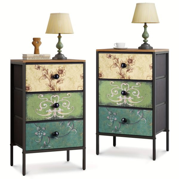 product-fancy-374ed85b-6264-4694-852a-04d2897c0cbf Nightstand Set of 2, Night Stand with Fabric Drawer, Mesh Shelf, Side Table with Storage, Fabric Drawer Dresser, Open Shelf, Metal Frame, Bedroom