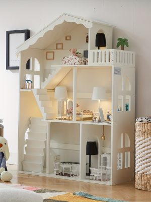 3-Tier Freestanding Wooden Storage Shelf Bookshef, Multi-Purpose Organizer for Kitchen, Living Room, Home Decor, White Space-Saving Standing Book Shelf, Bookcase Dollhouse Perfect Display Storage, Kids Playhouse