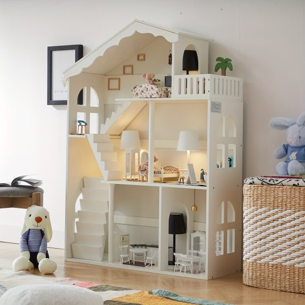 product-fancy-37514441-518d-4f76-be00-e104a8bcd834 3-Tier Freestanding Wooden Storage Shelf Bookshef, Multi-Purpose Organizer for Kitchen, Living Room, Home Decor, White Space-Saving Standing Book Shelf, Bookcase Dollhouse Perfect Display Storage, Kids Playhouse