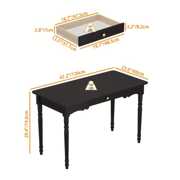 product-fancy-376be0dd-4af4-4258-9b70-975d8970319f 47.2'' Classic Rubberwood Writing Desk with Artistic Legs And Storage Drawer, Modern Computer Desk Workstation with Spacious Desktop, Timeless Design for Home And Office, Black