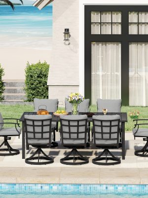 9pcs Outdoor Dining Set - Patio Dining Set for 8. Includes 1 Rectangular Table, 8 Dining Chairs with Cushions, for Lawn, Garden
