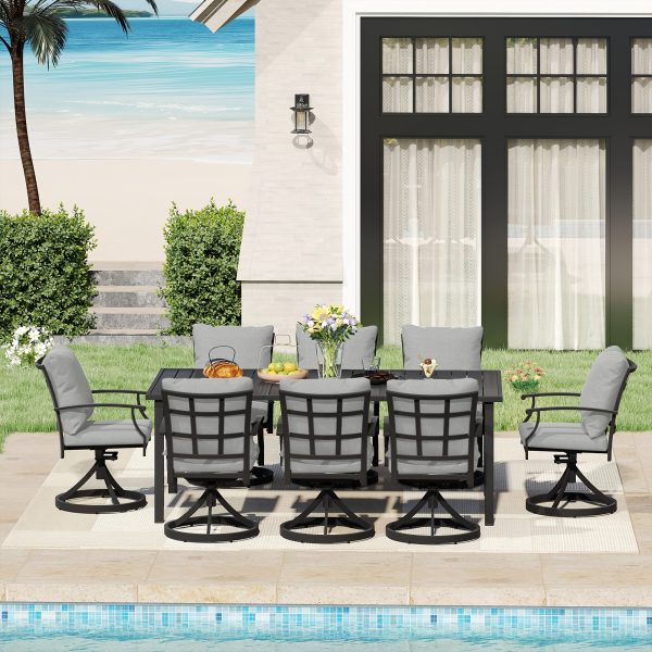 9pcs Outdoor Dining Set - Patio Dining Set for 8. Includes 1 Rectangular Table, 8 Dining Chairs with Cushions, for Lawn, Garden