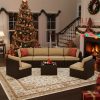 product-fancy-379002b0-e9b5-4dad-b790-783992b49784 Outdoor Patio Furniture Set, 7pcs Wicker Sectional Sofa And Coffee Table, Plush Cushions With 2 Soft Pillows, Rattan Patio Set For Porch, Garden, Or Backyard (Beige/Blue) - Patio Furniture Outdoor