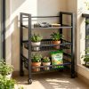Kitchen Storage Shelf with Mesh Baskets, Metal Frame Serving Cart with Wheels, Rolling Baker's Rack with Adjustable Shelves, for Kitchen Bathroom Living Room Office