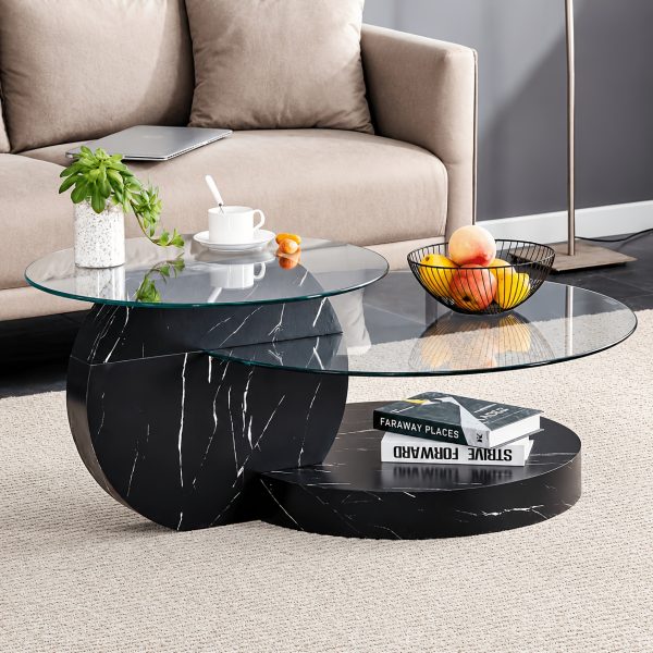 product-fancy-380c9f77-0eeb-4174-95f5-93b0635d8f0e Modern Round Glass Coffee Table 33.4", Clear Tempered Glass Top with White Patterned MDF Legs, Stable Load Bearing 130 Lbs, Unique Contemporary Center Table for Living Room, Dining Room, Apartment, Easy Assembly In 10-15 Minutes.