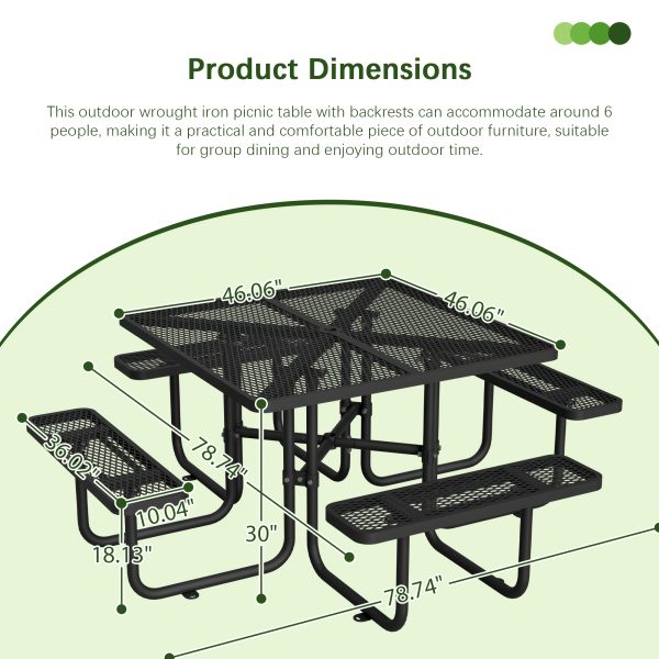 product-fancy-3829edde-29f9-4815-a9dc-3b128205fa8f 6-Person Outdoor Round Iron Picnic Table with Built-in Bench and Umbrella Hole, Suitable for Gardens, Courtyards, Patios, Lawns, Etc.