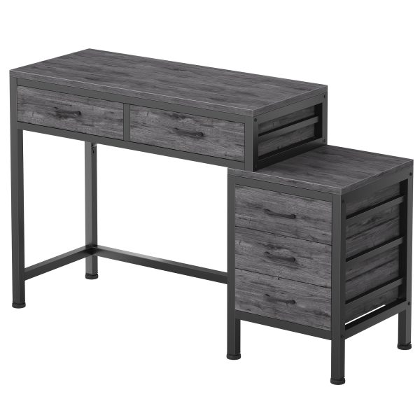product-fancy-3839bc70-ee35-49d8-b872-4d6d017c0c3d 51in Retro Industrial Writing Desk with 5 Drawers & Printer Stand
