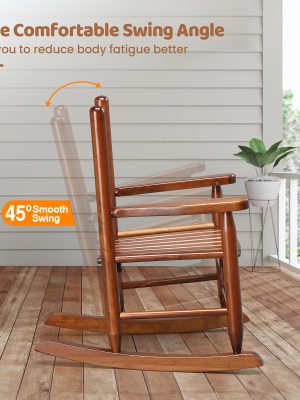 Kids Rocking Chair for 3-6 Ages, Small-Size, 14.8 X 18.5 X 22.6In, Solid Wood Material, All-Weather Wooden Porch Rocker with High Backrest, Ideal for Outdoor&Inddor, Birthday/Festival Gift for Children, Teak