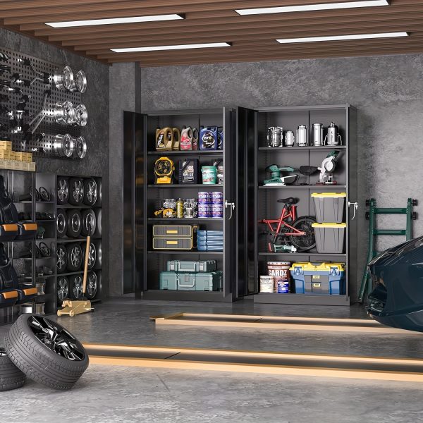 product-fancy-38529867-65e3-484d-86b0-1bfd17b0c9ad Storage Cabinet, 72 "black Large And Small Metal Storage Cabinet, Steel Lock Cabinet with Door And 4 Adjustable Shelves, Home Office Tool Unit, Garage And High Lockable Filing Cabinet, Green.
