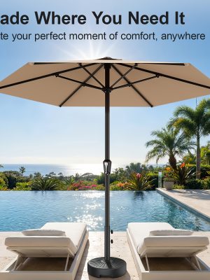 [Heavy Duty Patio Umbrella] 9ft Outdoor Umbrella, Heavy Duty Patio Umbrella with Crank, 6 Sturdy Ribs, UV Block for Market, Pool, Backyard, Garden (Base Sold Separately)