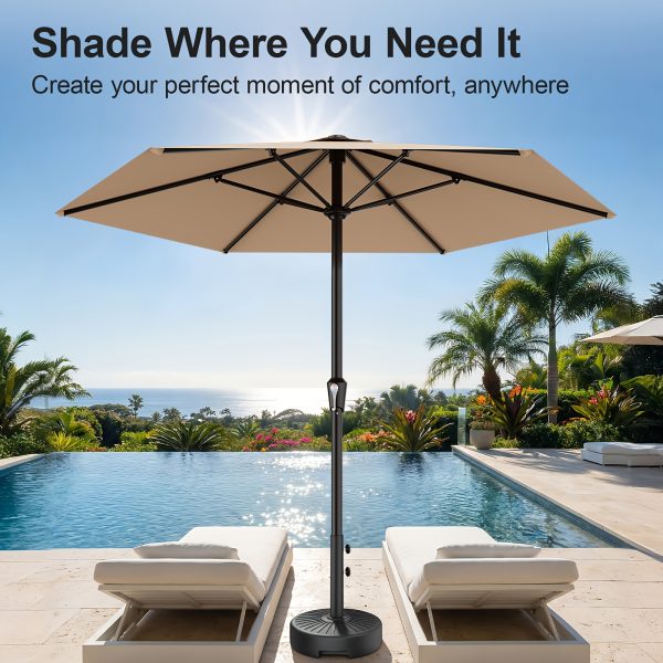 [Heavy Duty Patio Umbrella] 9ft Outdoor Umbrella, Heavy Duty Patio Umbrella with Crank, 6 Sturdy Ribs, UV Block for Market, Pool, Backyard, Garden (Base Sold Separately)