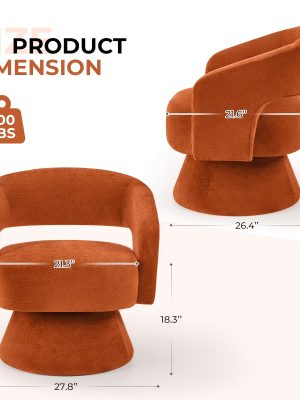 360 Degree Swivel Barrel Chair Modern Velvet Accent Chair Comfy Round Armchair Swivel Accent Chair for Living Room Orange