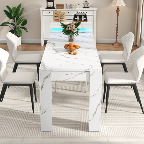 product-fancy-38722310-e142-4e9c-9e12-928bd5c2c71c Extendable Dining Room Table with Charging Station & LED Lights, White Faux Marble Table, 19.7" to 98.4" Dining Table for 2-8, Modern Space Saving Kitchen Island Table, Rectangle Console Table for Living Room(No Chairs)