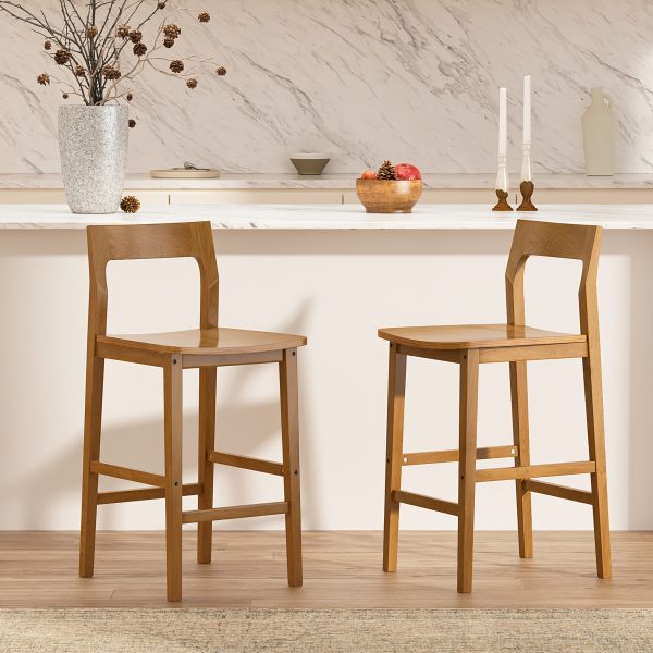 product-fancy-387915b6-3261-467b-904b-31f09086e35c Counter Height Stools Set of 2, Farmhouse 25" Bar Stools with Solid Wood Legs& Back, Mid Century Modern Barstools Chairs for Kitchen Island, Dining Room, Cafe, Pub, Brown, Black