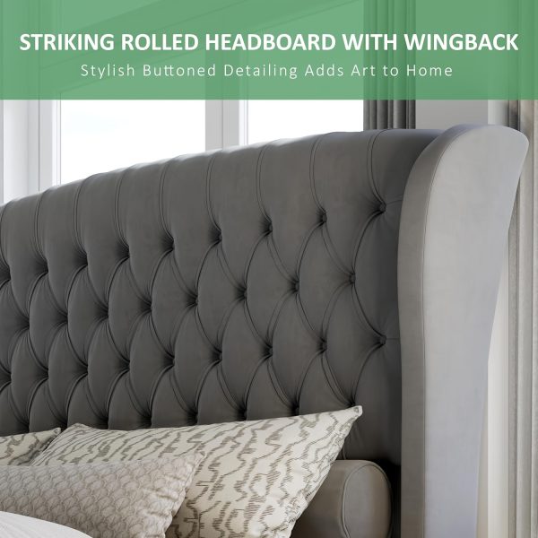 product-fancy-38a8c4cc-55cb-4d46-a8cb-4edaa15b6114 Chenille Upholstered Platform Bed Frame with Scroll Wingback Headboard And Footboard, Button Tufted Design, No Box Spring Required