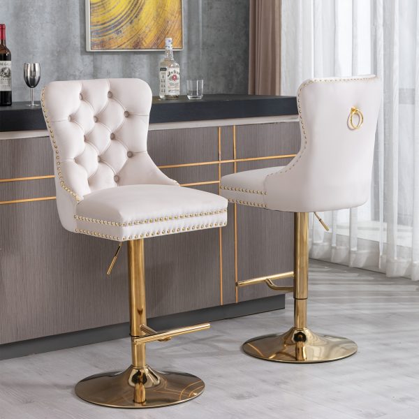 product-fancy-38bdfe34-d4d0-4f60-b431-5d031b375119 Thick Golden Swivel Velvet Bar Stools Adjust Seat Height From 27-35 Inches, Modern Upholstered Bar Stools with Comfortable Tufted Backs for Home Bars And Kitchen Islands (Set Of Two)