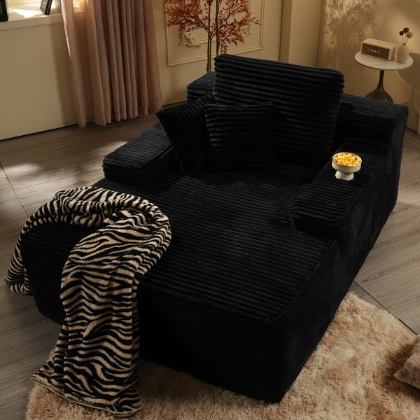 67" Oversized Boneless Lounge Chaise - Corduroy/Plush Fabric/Teddy Fleece Floor Couch with Pillows And Armrests | Deep Seat Single Sofa Bed with High Density Sponge Cushion | U Sleeper Couch for Living Room, Apartment, Bedroom | No Assembly Required