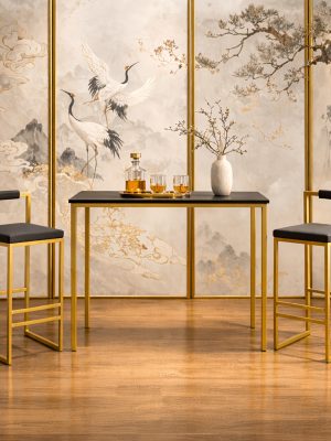 Set Of 2 Modern Oriental Style Bar Stools, Velvet Upholstered Counter Height Chairs with Backrest & Footrest, Golden Metal Frame Kitchen Island Dining Stools, Multi-Color & Multi-Finish New Asian Aesthetic