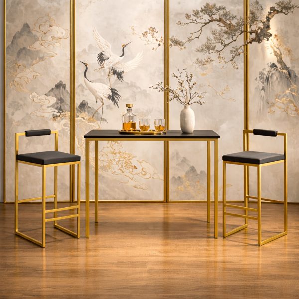 product-fancy-38f75925-6a2e-46b3-8b9d-058a8949a18c Set Of 2 Modern Oriental Style Bar Stools, Velvet Upholstered Counter Height Chairs with Backrest & Footrest, Golden Metal Frame Kitchen Island Dining Stools, Multi-Color & Multi-Finish New Asian Aesthetic