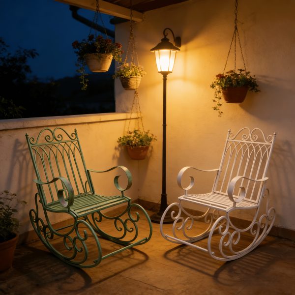 [Iron Rocking Chair] Outdoor Garden Single Wrought Iron Rocking Chair - Durable Iron Frame, Patio Rocking Chair, Comfortable Reading Chair, Cross-back Design, Suitable For Gardens, Lawns, Or Outdoor Use, Garden Seating, Outdoor Furniture