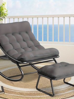 Oversized Rocking Chair with Cushion • Comfy Egg Glider Rocking Chairs Indoor with Footrest • Outdoor Patio Lounge Chair Rocker Chairs for Living Room Bedroom Balcony Porch