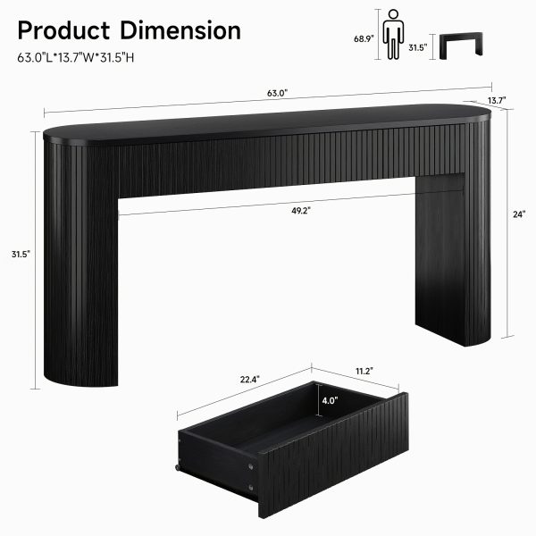 product-fancy-399e63e7-1c64-4a26-a043-5ed4d92c3ee4 63"/55 Inch Console Table with 2 Drawers, Fluted Entryway Tables with Storage, Sofa Table Behind The Couch, Hallway Tables, Mid-Century Modern Foyer Table for Entryway, Hallway, Living Room, Walnut/Black/Natural White