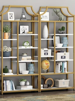 8-Tier Entryway Ladder Shelf - Tall Storage & Display Rack With White Shelves - Golden & Black Options - Perfect For Hallway, Living Room, Bedroom