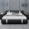 Contemporary Platform Bed Frame Made of Faux Leather, Featuring Iron Metal Accents, an Adjustable Headboard, And Wooden Slats for Support, Eliminating The Need for a Box Spring